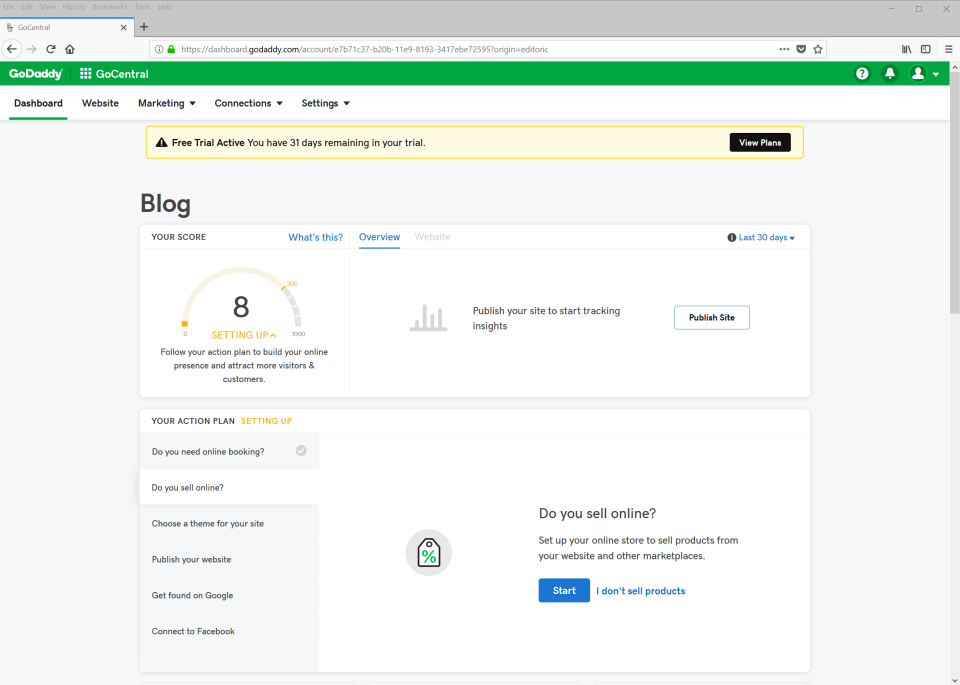 screenshot of GoDaddy Website Builder